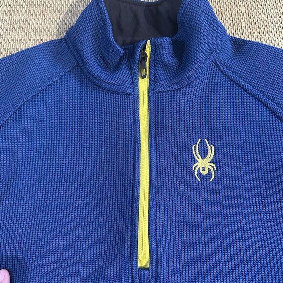 Spyder Sweater Mens Medium 1/4 Zip Jacket Thermal Pull Over Royal Blue Black - Picture 4 of 11
